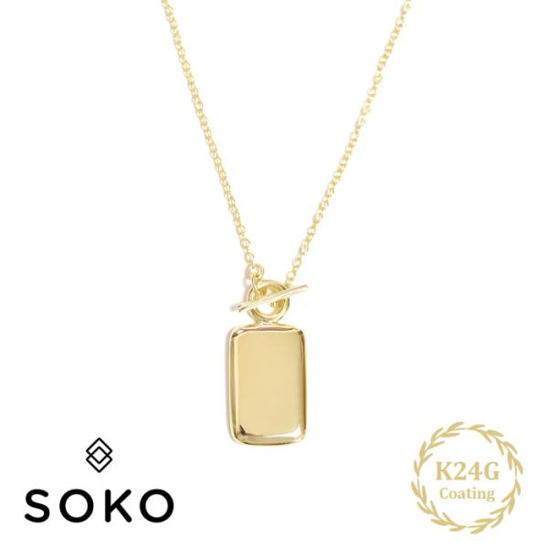 ≪SOKO≫ ソコ スクエア レクタングル 長方形 チャーム マンテル ネックレス 24金 ゴールドコーティング RECTANGLE MEDALLION NECKLACE (Gold)