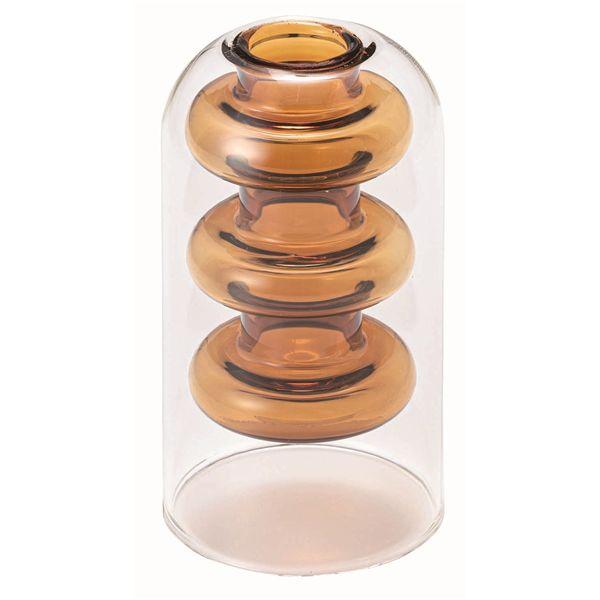 ガラスベース 花瓶 約幅8×奥行8×高さ14cm オレンジ フラワーベース 花器 リビング インテリア雑貨 インテリア用品 完成品
