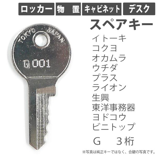 ロッカー、キャビネット、デスク用の合鍵 スペアキーです。メーカー純正キーではありません。鍵屋さんで作る合鍵と同じ物ですが、当店では鍵を紛失した際など、鍵が無くても作成可能です。鍵番号は鍵穴に記載されていますので番号は確認できます。【対象メー...