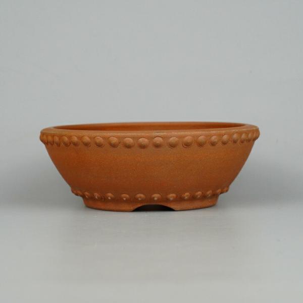 樹晃　長方　盆栽鉢 盆栽鉢 常滑 樹晃 鴻陽陶園 小型 長辺 約14.5cm 丸鉢 鋲打 泥物 現品