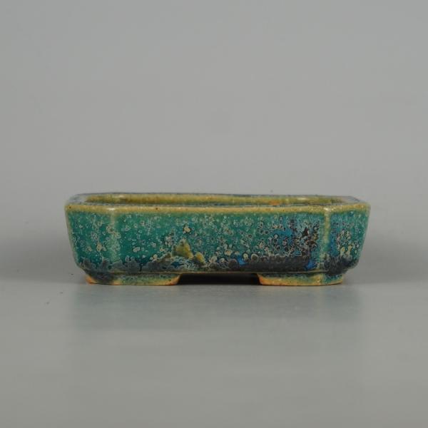 盆栽鉢 常滑 樹晃 鴻陽陶園 小型 長辺 約 10.2cm 長方鉢 隅切 釉薬