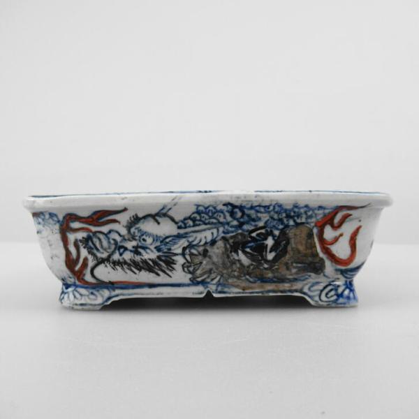 嵐山　盆栽鉢 盆栽鉢 谷 嵐山 小型 長辺 約11.5cm 長方鉢 色絵 龍 観賞用 現品