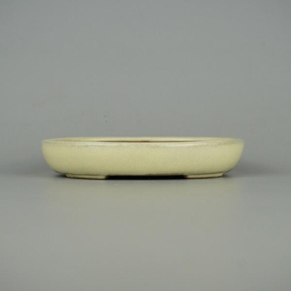 盆栽鉢 常滑 山房 小型 長辺 約13.5cm 楕円鉢 ワン型 小判 白釉 釉薬