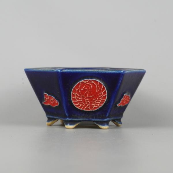 未使用  昭和レトロ  盆栽鉢  ・中国鉢 2 中古】盆栽鉢 落款なし 中型 長辺 約 20.8cm 長方鉢 外縁 隅切 花付