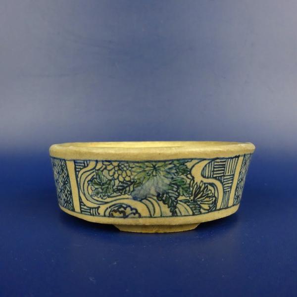 盆栽鉢 佐野 大助 小鉢 長辺 約7.5cm 丸鉢 染付 現品 中古鉢 : はニわ
