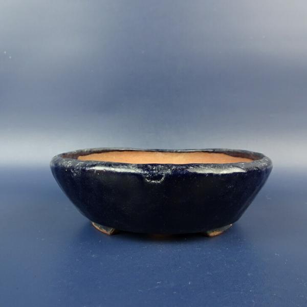 中古】盆栽鉢 松壽 小型 長辺 約 12cm 丸鉢 釉薬 現品 中古鉢