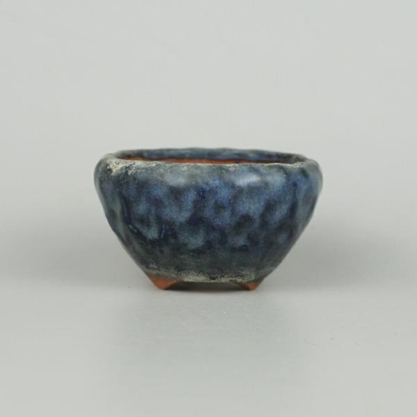 中古】 盆栽鉢 二代 東福寺 小鉢 長辺 約6.5cm 丸鉢 瑠璃 釉薬 観賞用