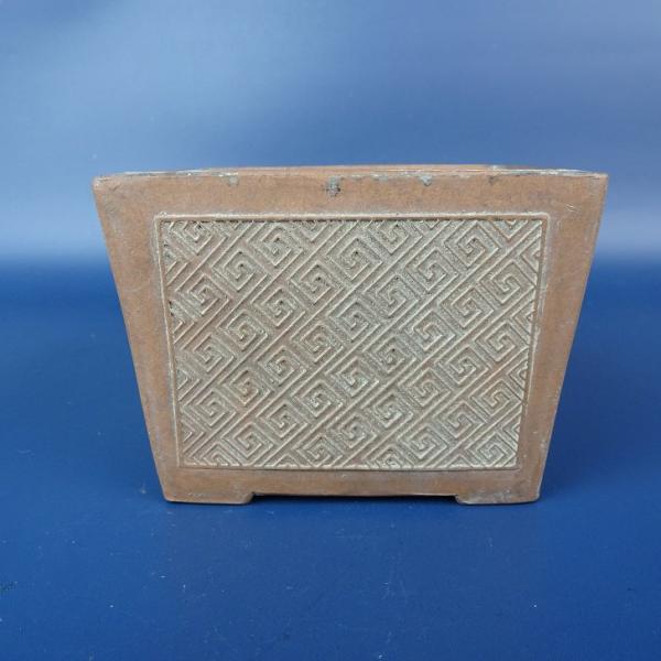 落款あり　盆栽鉢　長方 爆買 【中古】盆栽鉢 中国宜興 w落款 小鉢 長辺 約9cm 長方鉢 釘