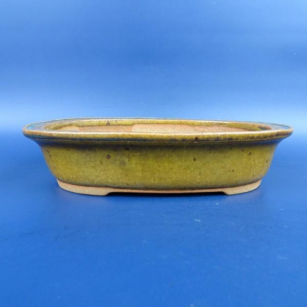 中古】盆栽鉢 常滑 一陶園 小型 長辺 約19.4cm 楕円鉢 外縁 釉薬 現品