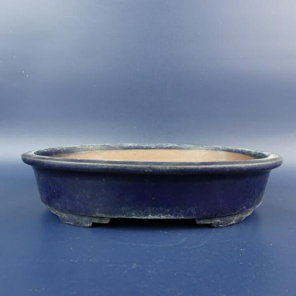 中古】盆栽鉢 法徳 小型 長辺 約 18cm 楕円鉢 外縁 釉薬 現品 中古鉢