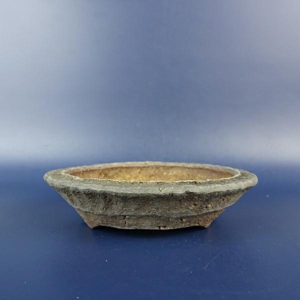 中古】 盆栽鉢 万古焼 萬古 春山 小鉢 長辺 約 9cm 丸鉢 泥鉢 現品