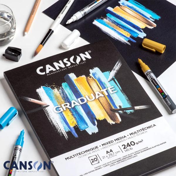 CANSON キャンソン グラジュエイト スケッチブック ミックスメディア ブラックペーパー A4 C31250P017 20枚 ※3冊までメール便可