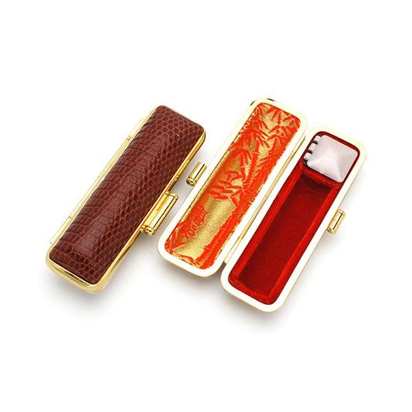 印鑑ケース 印鑑ケース (本トカゲ皮-金枠) 12.5-15.0mm （内張り朱竹） 朱肉付き