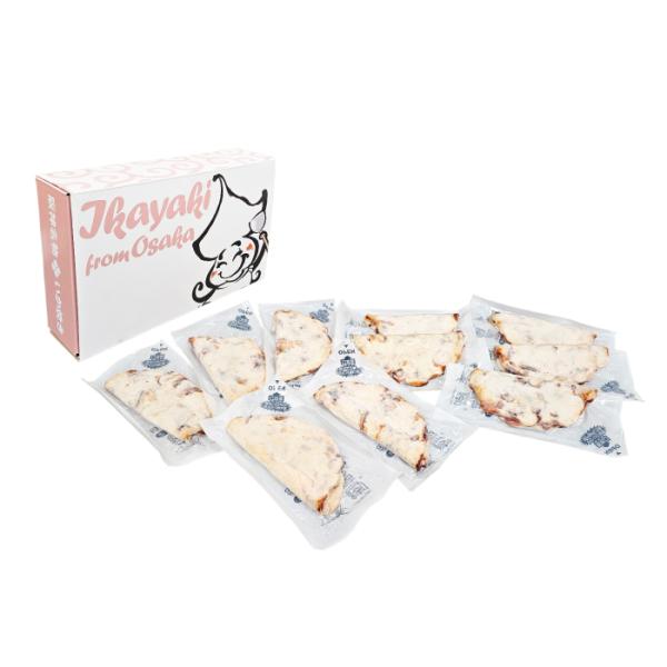 秘伝のだしとこだわりの小麦粉に歯ごたえのあるいかを練り合わせ、上下高温の鉄板で挟んで一気に焼きあげる『阪神名物いか焼き』 おいしさをそのまま瞬間冷凍・真空パックにしました。