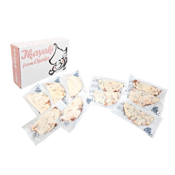 秘伝のだしとこだわりの小麦粉に歯ごたえのあるいかを練り合わせ、上下高温の鉄板で挟んで一気に焼きあげる『阪神名物いか焼き』 おいしさをそのまま瞬間冷凍・真空パックにしました。