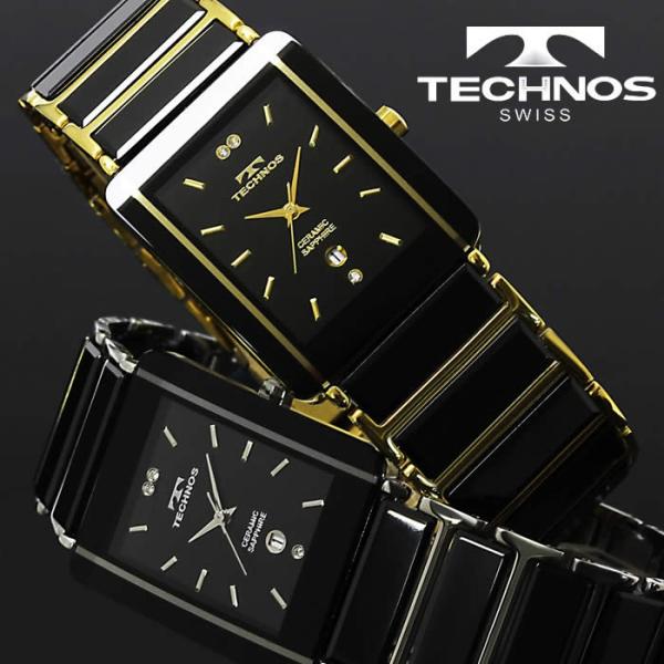 腕時計 メンズ 時計 テクノス 防水 TECHNOS セラミック スクエア 