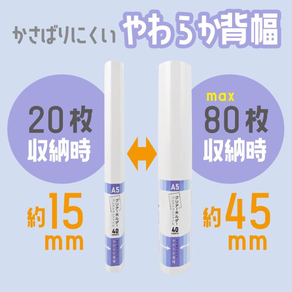 A5�N���A�z���_�[�R���N�V�����t�@�C�� ������ ��e�� 40�|�P�b�g �ő�80�����[ �����΂�ɂ������炩�w�� �z���C�g �N���A�t�@�C�����[ ������ PF022 ���i�摜3