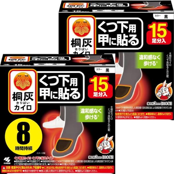 【まとめ買い】2個 セット 小林製薬 桐灰カイロ くつ下用 甲に貼る 黒 15足分入