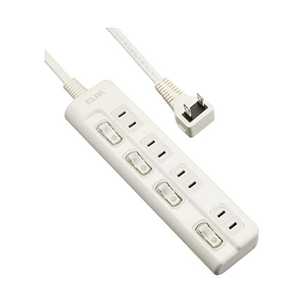 他サイト： エルパ(ELPA) スイッチ付タップ コンセント 延長コード LED 上差し 4個口 3ｍ WLS-LU43EB(W)の商品画像