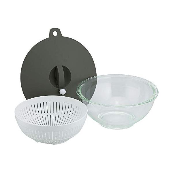 ボウル&amp;ざる18cm・ホワイト×ブラック 18cm RE-7268・・Style:ボウル&amp;ざる18cm・サイズ(外寸):約 幅23×奥行×20.5×高さ9.4cm・重量:約890g・ガラスボウル:耐熱ガラス(使用区分:オーブ...