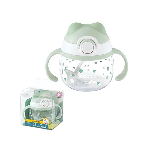 他サイト： ストローマグカップ/あにま~るマグ グリーン 200ml 5カ月~ コップ飲みの練習ができる フタのお耳は噛んでも安心 ロック付き もれにくい弁の商品画像
