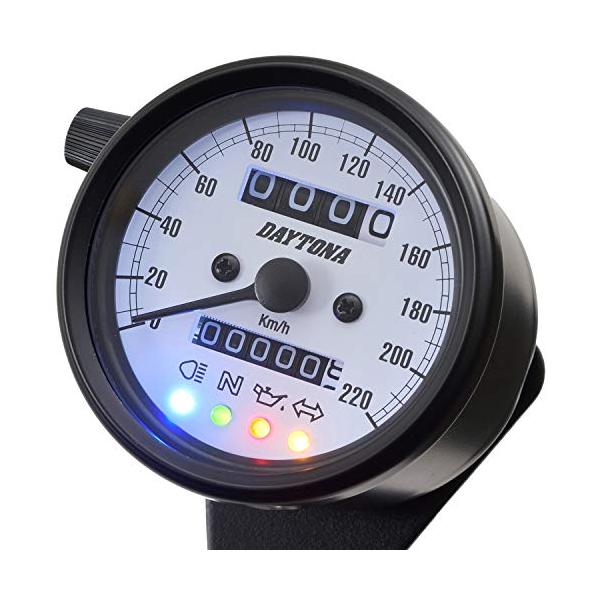 他サイト： デイトナ(Daytona) バイク用 機械式 スピードメーター ブラックボディ/ホワイトパネル/ホワイトLED φ60 220km/h表示 インの商品画像