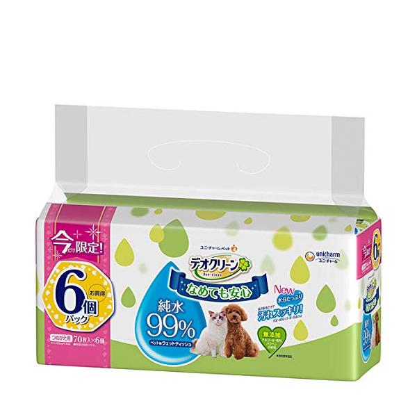 他サイト： ユニ・チャーム デオクリーン 純水99％ウェットティッシュつめかえ用 70枚×6コの商品画像