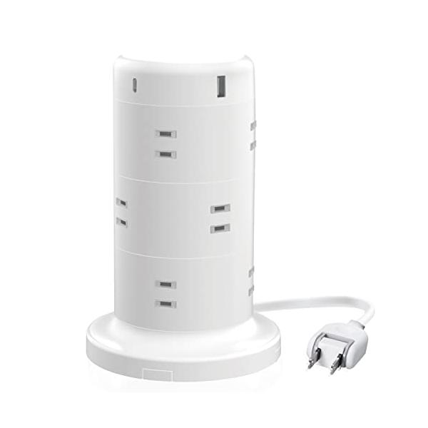 他サイト： エレコム 電源タップ タワー型 延長コード  12個口 &amp; USB-C×2ポート USB×3ポート  USB PD 45W 固定パーツ付 雷ガーの商品画像