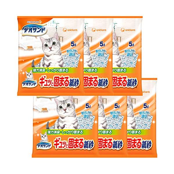 他サイト： しっかり固まるデオサンド ギュッと固まる紙砂 30L(5L×6個) 猫砂 紙タイプ 強力消臭の商品画像