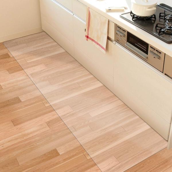 【拭くだけ】キッチンマット 透明 270×60cm クリア 1.5mm厚 拭ける PVC 床暖房対応 お手入れ簡単 台所マット ソフト エンボス加工
