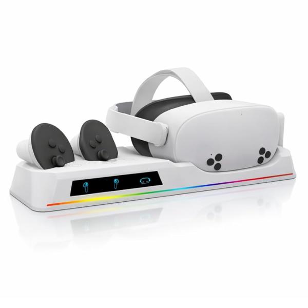 【Meta Quest3S専用】置くだけ VR充電スタンド ドック 卓上 ヘッドセット＆コントローラー同時充電 Type-C LED表示 省スペース設計