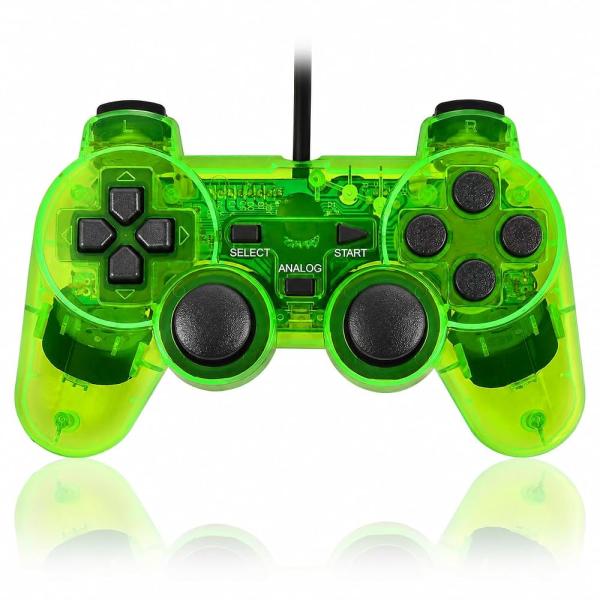 【あの頃の操作感が蘇る】PS2 コントローラー 有線 PS1対応 クリアカラー 振動機能 アナログ対応 (クリアグリーン) [video game]