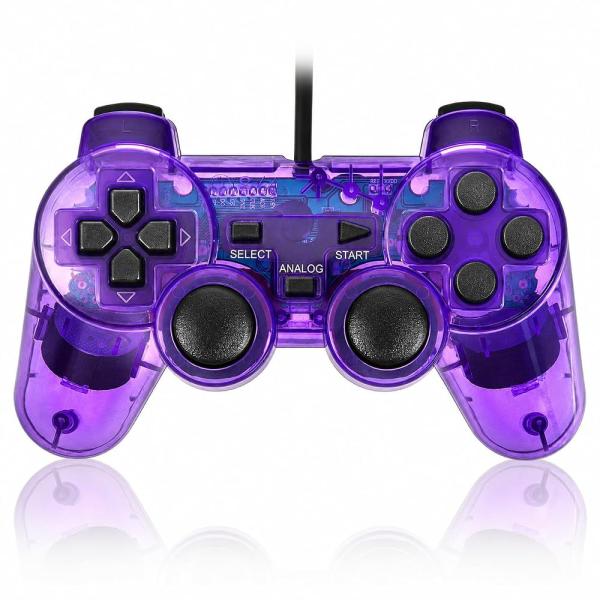 【あの頃の操作感が蘇る】PS2 コントローラー 有線 PS1対応 クリアカラー 振動機能 アナログ対応 (クリアパープル) [video game]