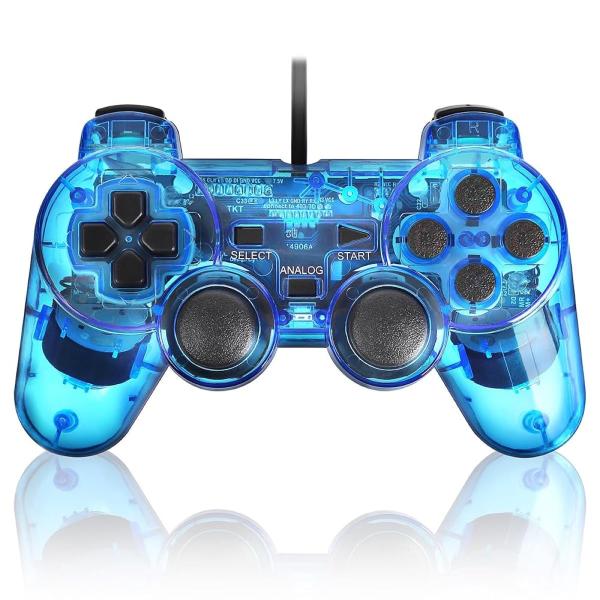 【あの頃の操作感が蘇る】PS2 コントローラー 有線 プレステ2 PS1 対応 振動機能 アナログ対応 4カラー (クリアブルー) [video game]