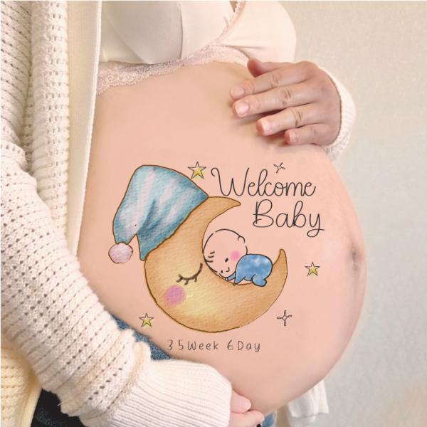 ◆販売数1万枚突破！デザイン100種以上♪ 妊娠中にお腹の赤ちゃん、ご夫婦、ご家族との今しかできない思い出作り。 おしゃれなマタニテフォトシールでのこしませんか☆彡 自分で撮れるセルフフォトに彩り♪ 簡単に自宅でも妊婦記念写真を♪◆ベビーグ...