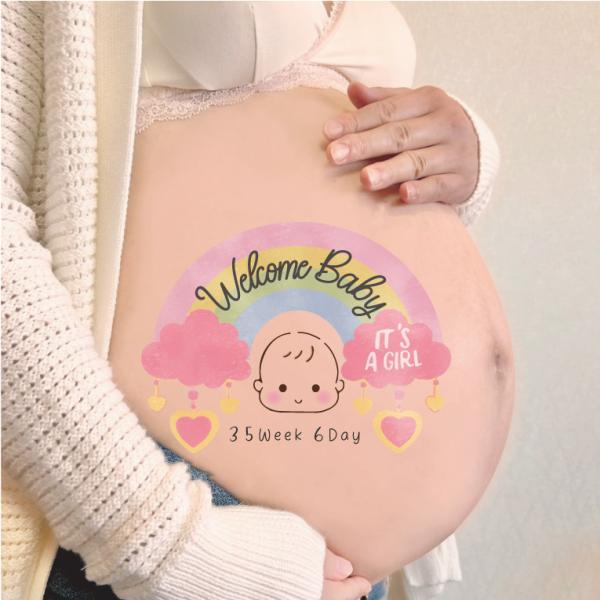 ◆販売数1万枚突破！デザイン100種以上♪ 妊娠中にお腹の赤ちゃん、ご夫婦、ご家族との今しかできない思い出作り。 おしゃれなマタニテフォトシールでのこしませんか☆彡 自分で撮れるセルフフォトに彩り♪ 簡単に自宅でも妊婦記念写真を♪◆ベビーグ...