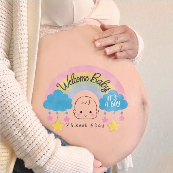 ◆販売数1万枚突破！デザイン100種以上♪ 妊娠中にお腹の赤ちゃん、ご夫婦、ご家族との今しかできない思い出作り。 おしゃれなマタニテフォトシールでのこしませんか☆彡 自分で撮れるセルフフォトに彩り♪ 簡単に自宅でも妊婦記念写真を♪◆ベビーグ...