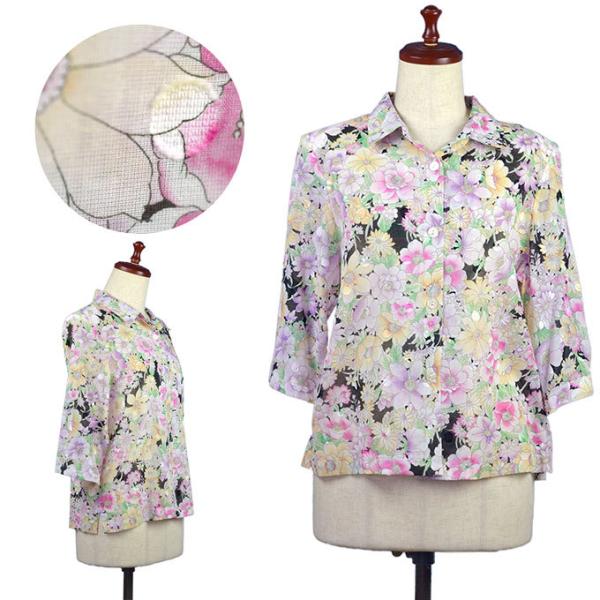 七分袖ブラウス L 13号 ブラウス 花柄 日本製 夏 ファッション 服
