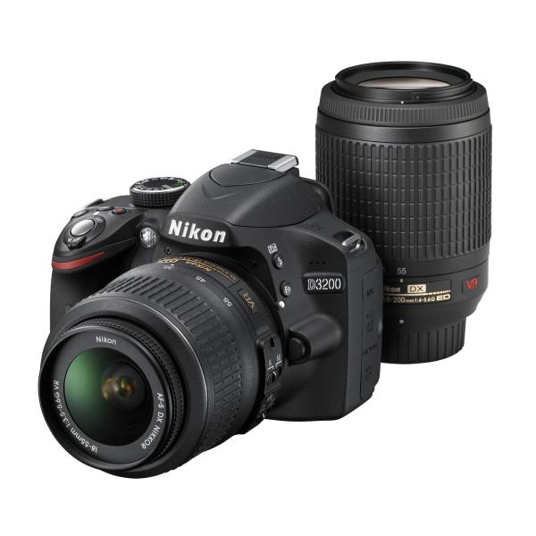 Nikon デジタル一眼レフカメラ D3200 200mmダブルズームキット 18-55mm/55-200mm付属 ブラック D3200WZ200BK