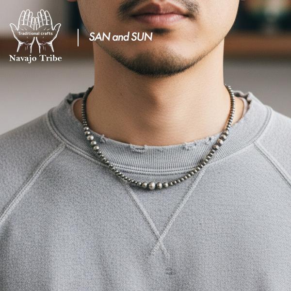 十*三様 ナバホパールネックレス　ビンテージインディアンジュエリー　シルバー中空 ナバホジュエリー × SAN AND SUN | NAVAJO PEARLS NECKLESS 50cm MIX