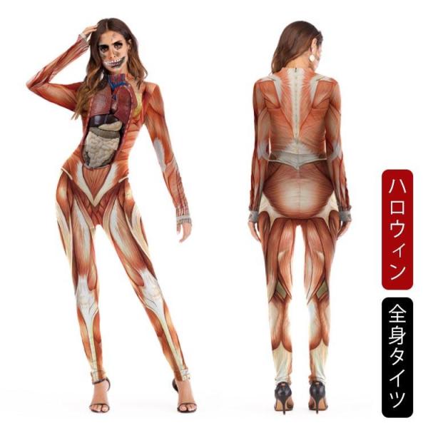 ハロウィン コスプレ 大人 全身タイツ 衣装 コスチューム 筋肉 人体模型 人体 模型 筋肉模型 医学模型 解剖模型 医学模型 人体解剖 変装 仮装