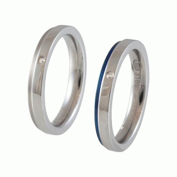 【材質】：サージカル ステンレス スティール 316L【刻印】：316L【石】：天然石 ダイヤモンド 4月 誕生石こちらの商品は2本セットでの価格となっております。ブルー・ホワイトのラインが施された一粒ダイヤモンドリングリングサイズ：7号 ...