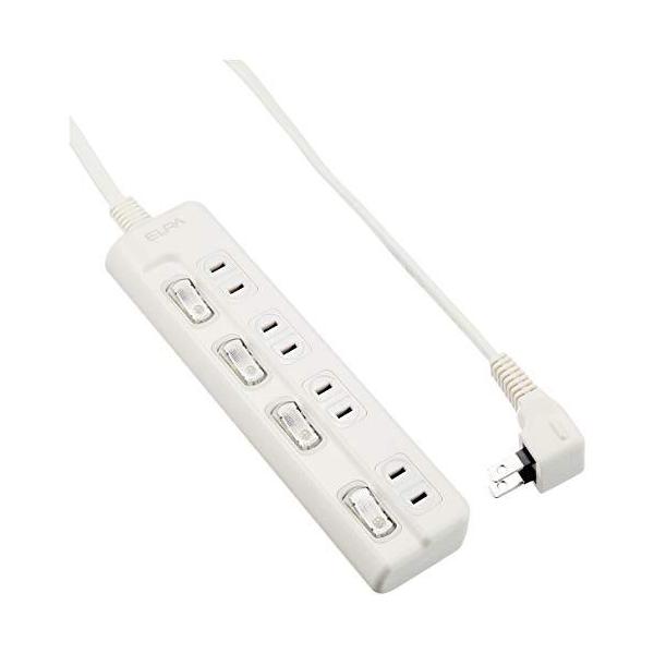 エルパ ( ELPA ) LEDランプ スイッチ付タップ 4個口 ( 2m / 上挿し /延長コード ) 節電/WLS-LU42EB(W)