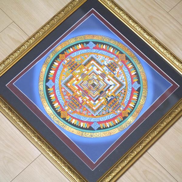 手書きチベタンタンカ 時輪曼荼羅 額装１点物