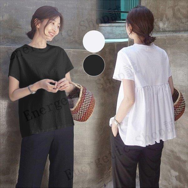 Tシャツ 半袖 レディース カットソー バックフリル トップス おしゃれ ゆったり 無地 黒 白 Baoqilai 0702 Energetic Shop誠 通販 Yahoo ショッピング