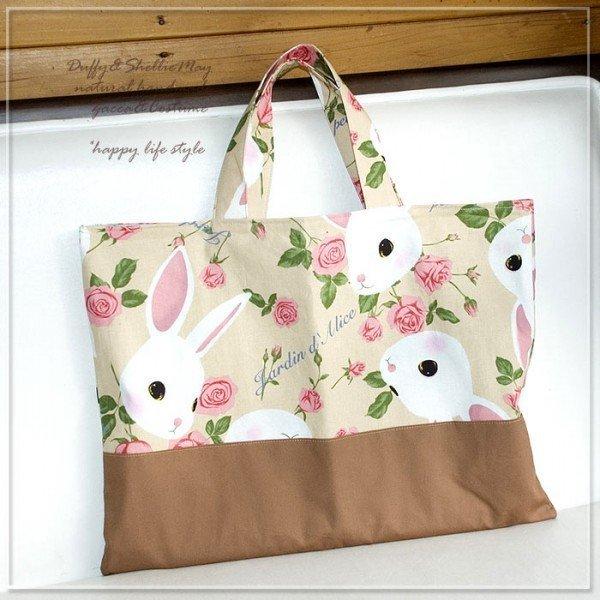 入園・入学準備に レッスンバッグ（ブラウンうさぎ）sta78-lessonハンドメイド