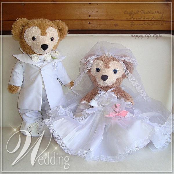 ダッフィー シェリーメイ ウエルカムベア  Sサイズ 白タキシード スーツ  白ドレス ティアラ 結婚式 ペア ぬいぐるみ別売りwd49(14de-none,12pani)ハンドメイド