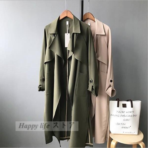 トレンチコート レディース スプリングコート アウター ロングコート 春 ゆったり 大きいサイズ 薄手 軽い オフィス 通勤 無地 オシャレ トレロ Nu271 Happy Life ストア 通販 Yahoo ショッピング