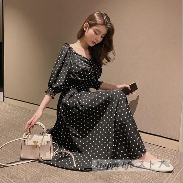 ワンピース レディース マキシ丈 長袖 水玉柄 ロングワンピース 体型カバー おしゃれ お呼ばれ 着痩せ 春 通販 19 Aライン Nu291 Happy Life ストア 通販 Yahoo ショッピング