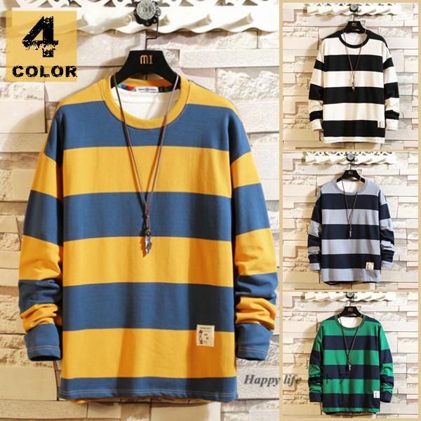 トレーナー メンズ トップス クルーネック かっこいい 長袖 メンズトレーナー ボーダー柄 Tシャツ 秋服 新作 Yy313 Happy Life ストア 通販 Yahoo ショッピング